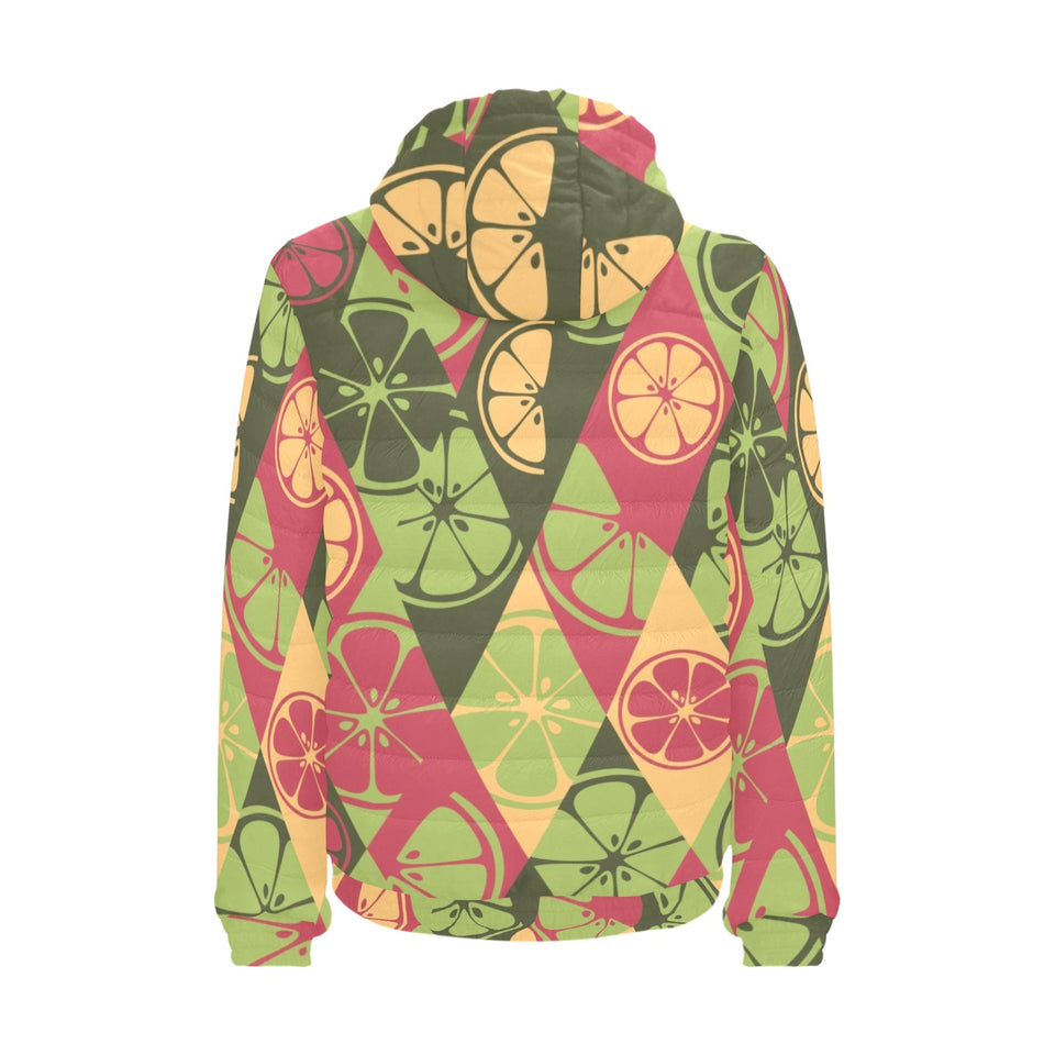 Cool Geometric lime pattern Men's Padded Hooded Jacket