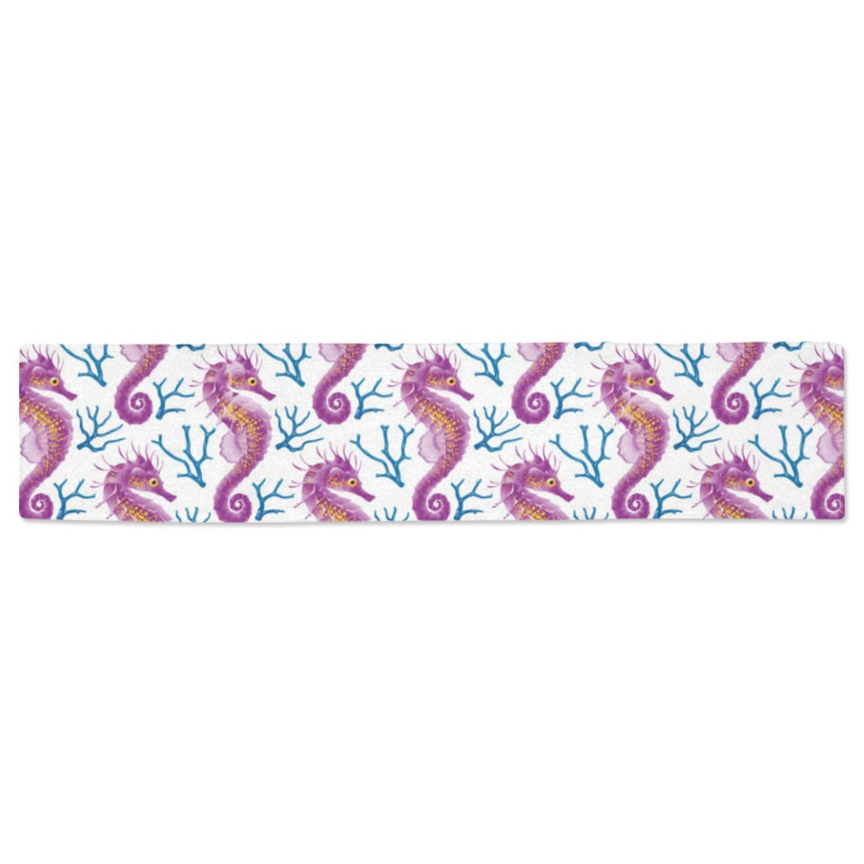 Purple seahorse blue coral pattern Table Runner
