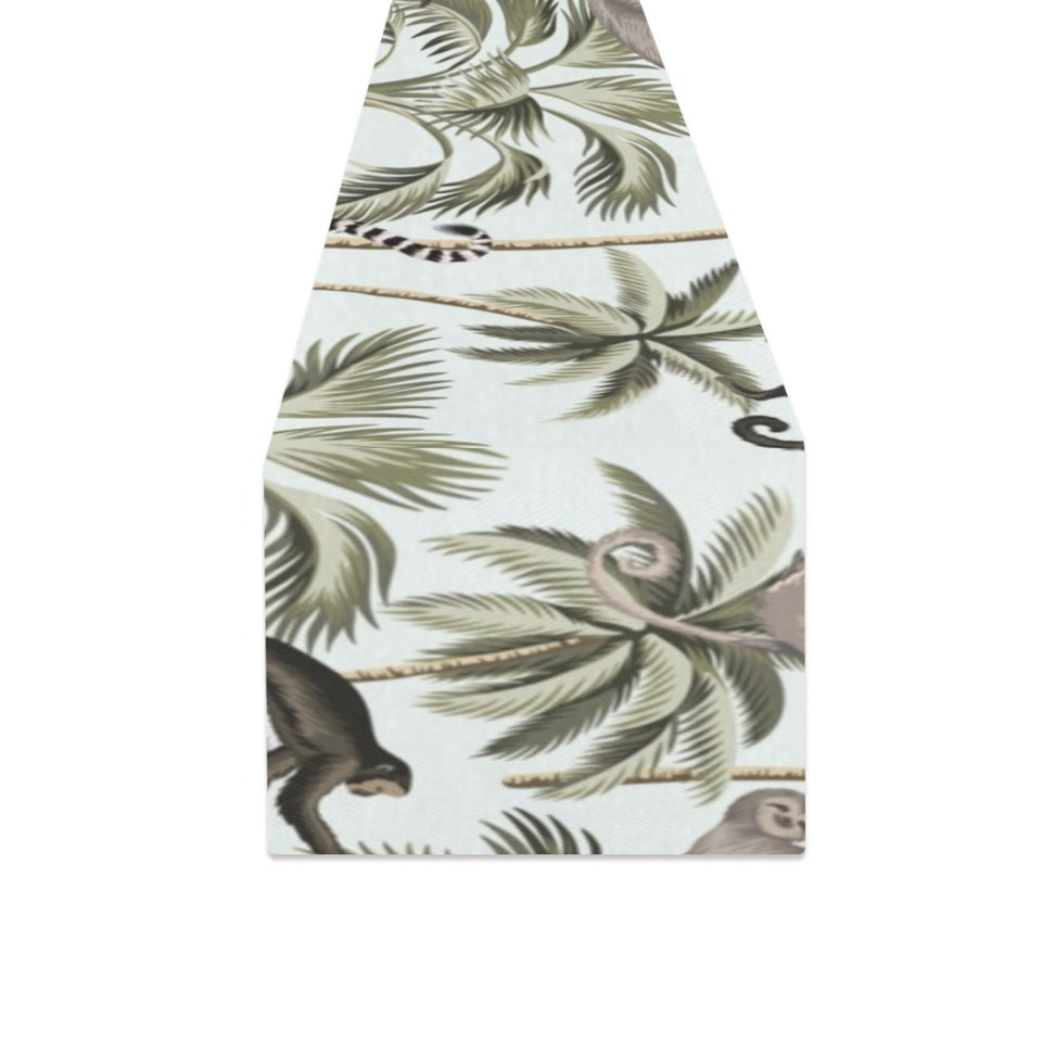 Monkey sloth lemur palm trees pattern Table Runner