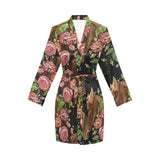Horse head wild roses pattern Women's Long Sleeve Belted Night Robe