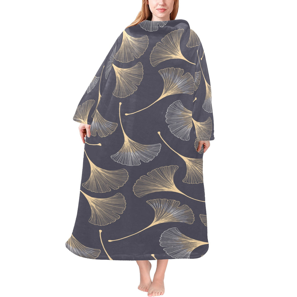 Gold ginkgo leaves Blanket Robe with Sleeves