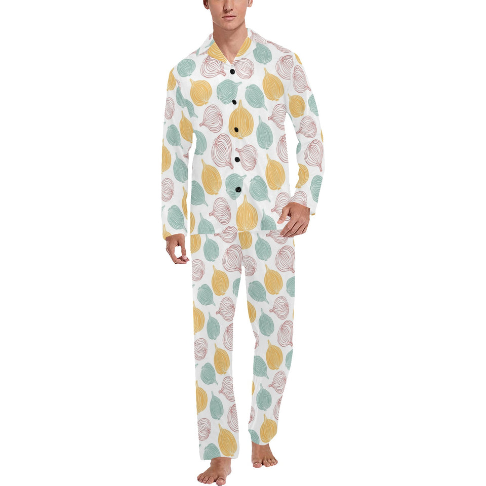 colorful onions white background Men's Long Pajama Set