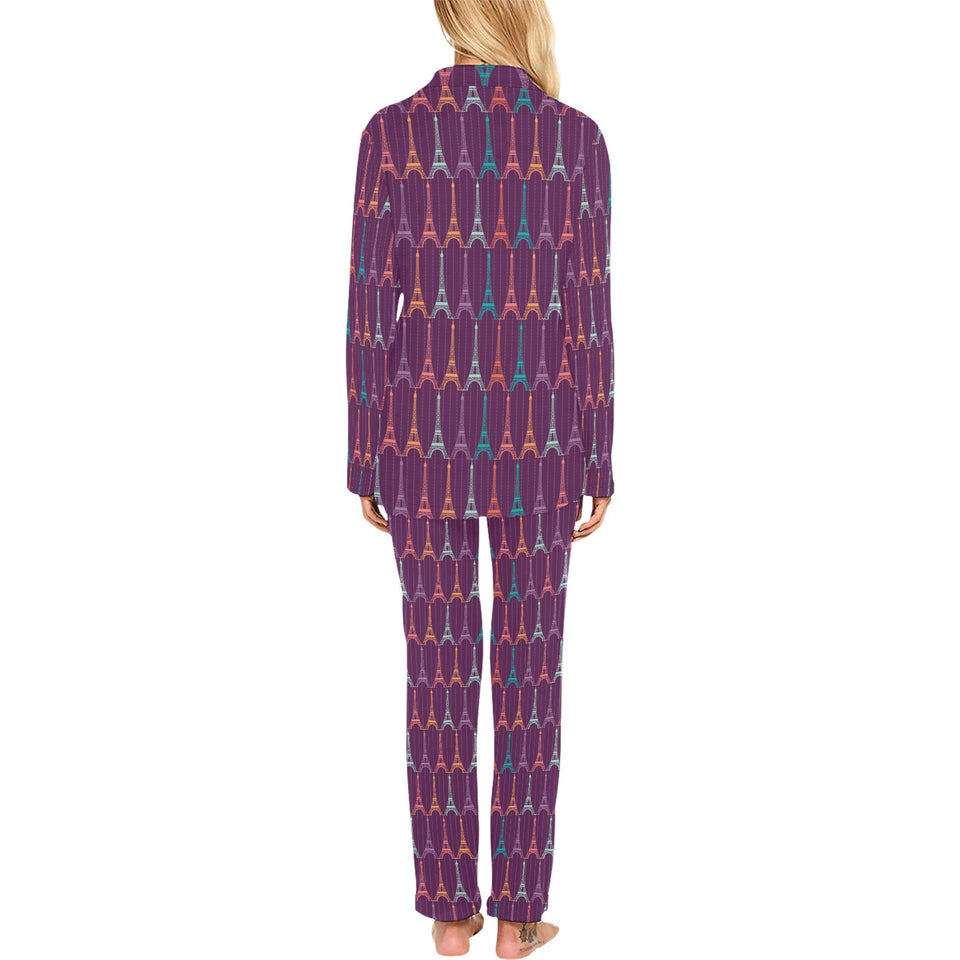 Eiffel Tower Pattern Print Design 05 Women's Long Pajama Set