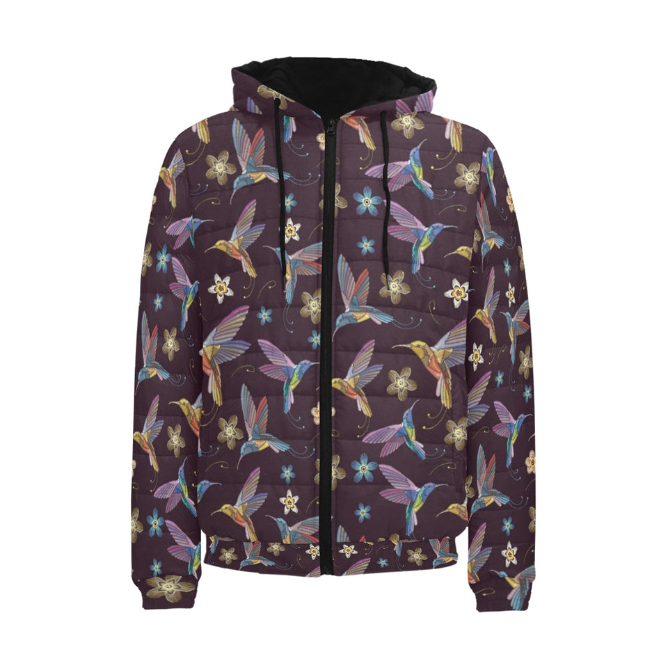Hummingbird Pattern Print Design 04 Men's Padded Hooded Jacket