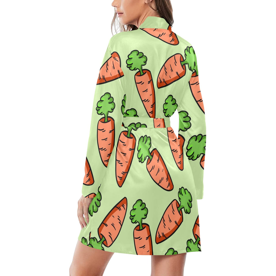 Carrot Pattern Print Design 05 Women's Long Sleeve Belted Night Robe