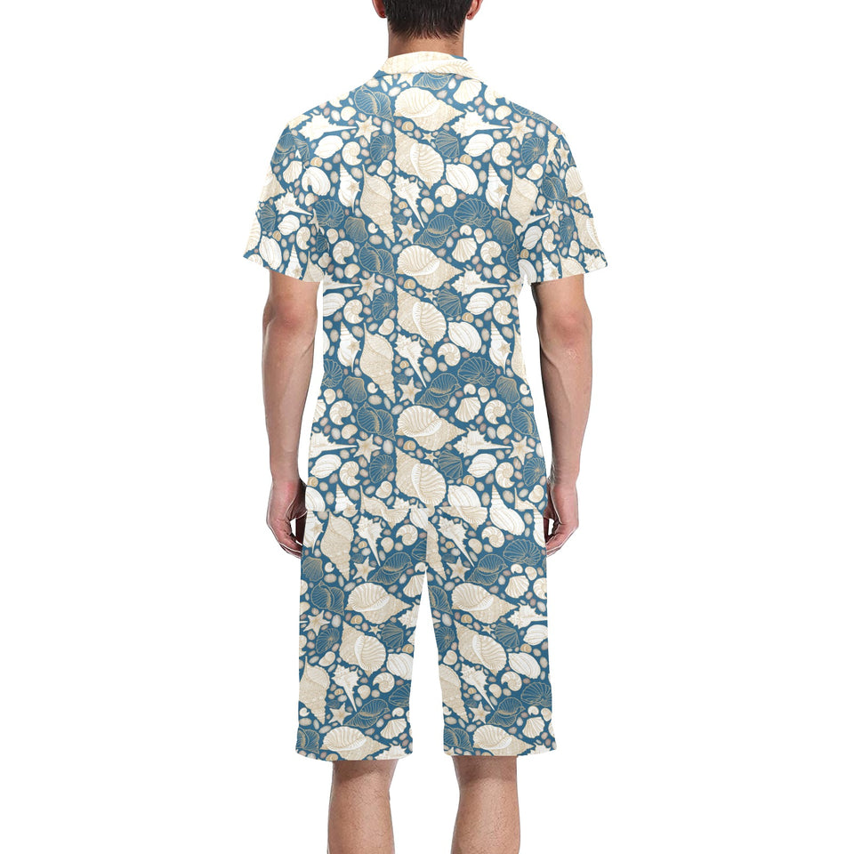 Sea turtle Polynesian Tribal design pattern Men's V-Neck Short Pajama Set