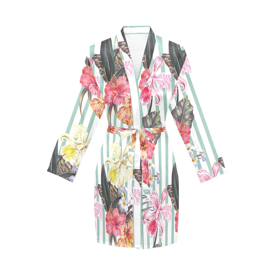 Colorful orchid flower pattern Women's Long Sleeve Belted Night Robe