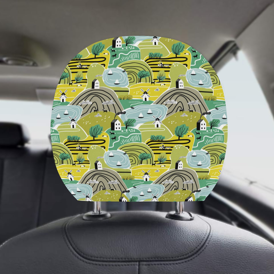 Hand drawn windmill pattern Car Headrest Cover