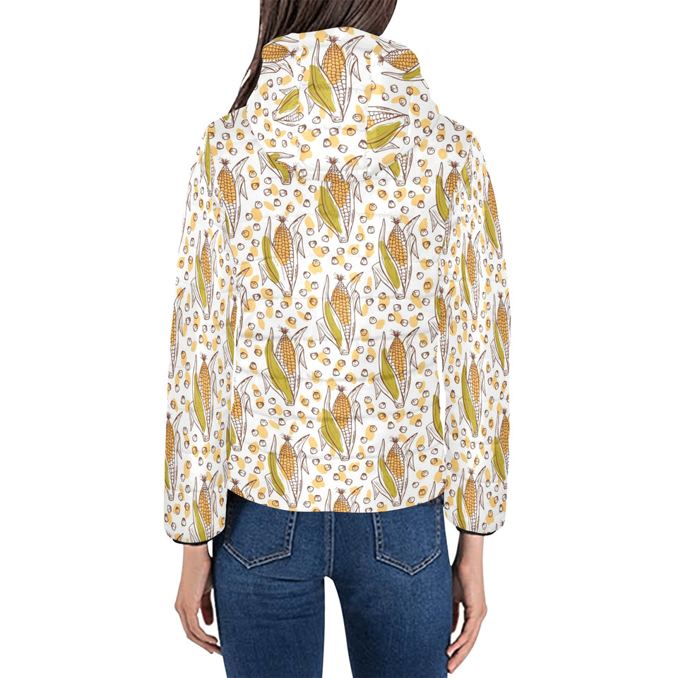 Corn Pattern Print Design 02 Women's Padded Hooded Jacket