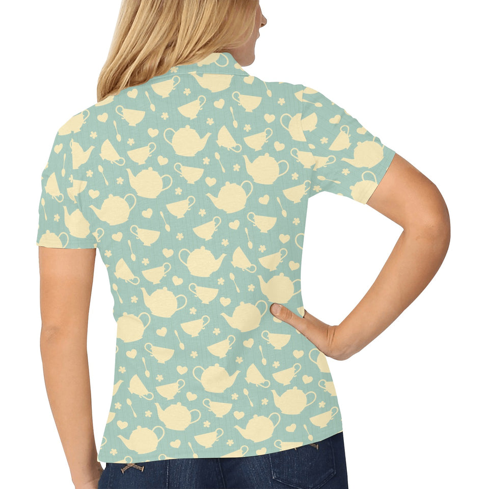 Tea pots Pattern Print Design 02 Women's All Over Print Polo Shirt
