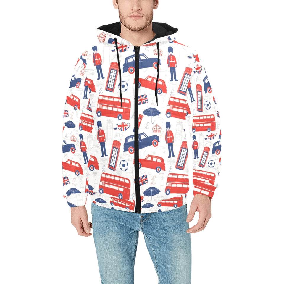 British Pattern Print Design 03 Men's Padded Hooded Jacket