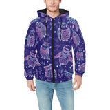 Cute owls pattern boho style ornament Men's Padded Hooded Jacket