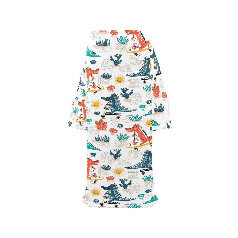 Cute Crocodile Pattern Blanket Robe with Sleeves