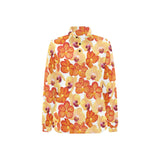 Orange yellow orchid flower pattern background Women's Long Sleeve Polo Shirt