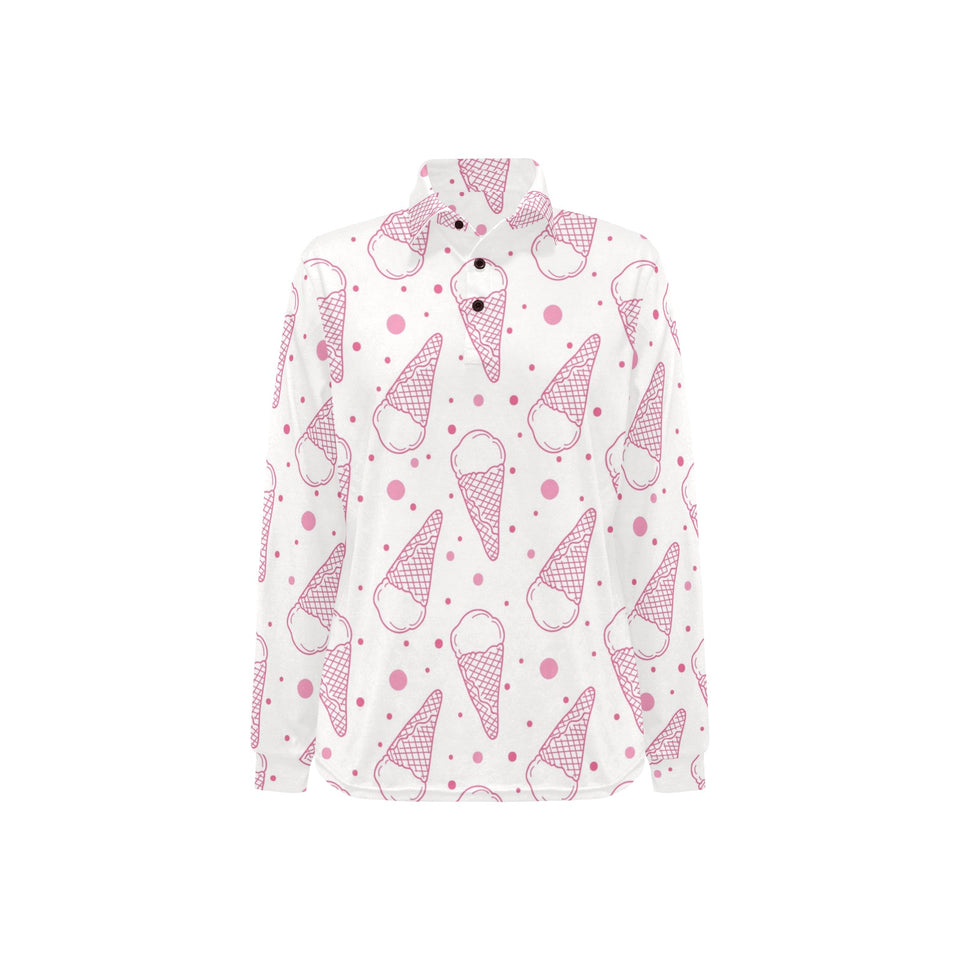 Hand drawn ice cream pattern Women's Long Sleeve Polo Shirt