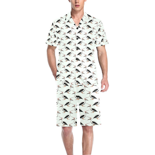 Pelican Pattern Print Design 02 Men's V-Neck Short Pajama Set