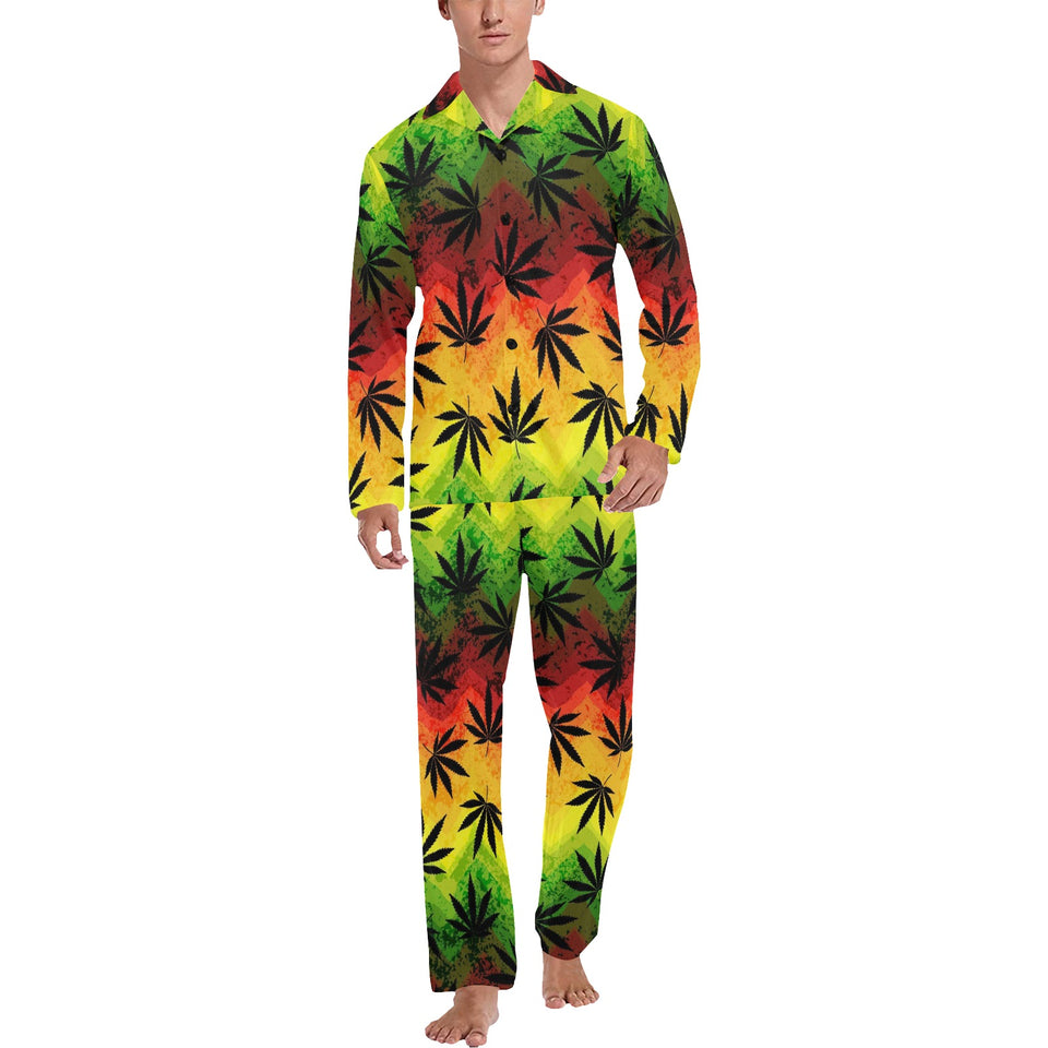 Canabis Marijuana Weed Pattern Print Design 03 Men's Long Pajama Set