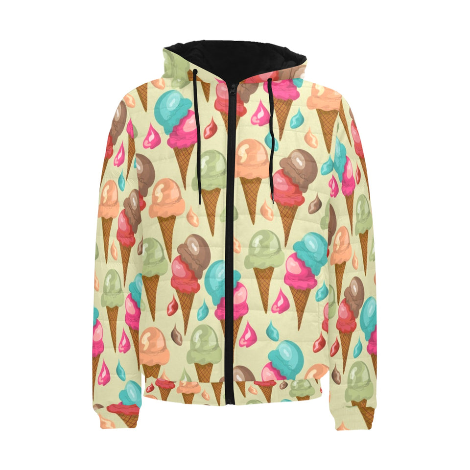 Colorful ice cream pattern Men's Padded Hooded Jacket
