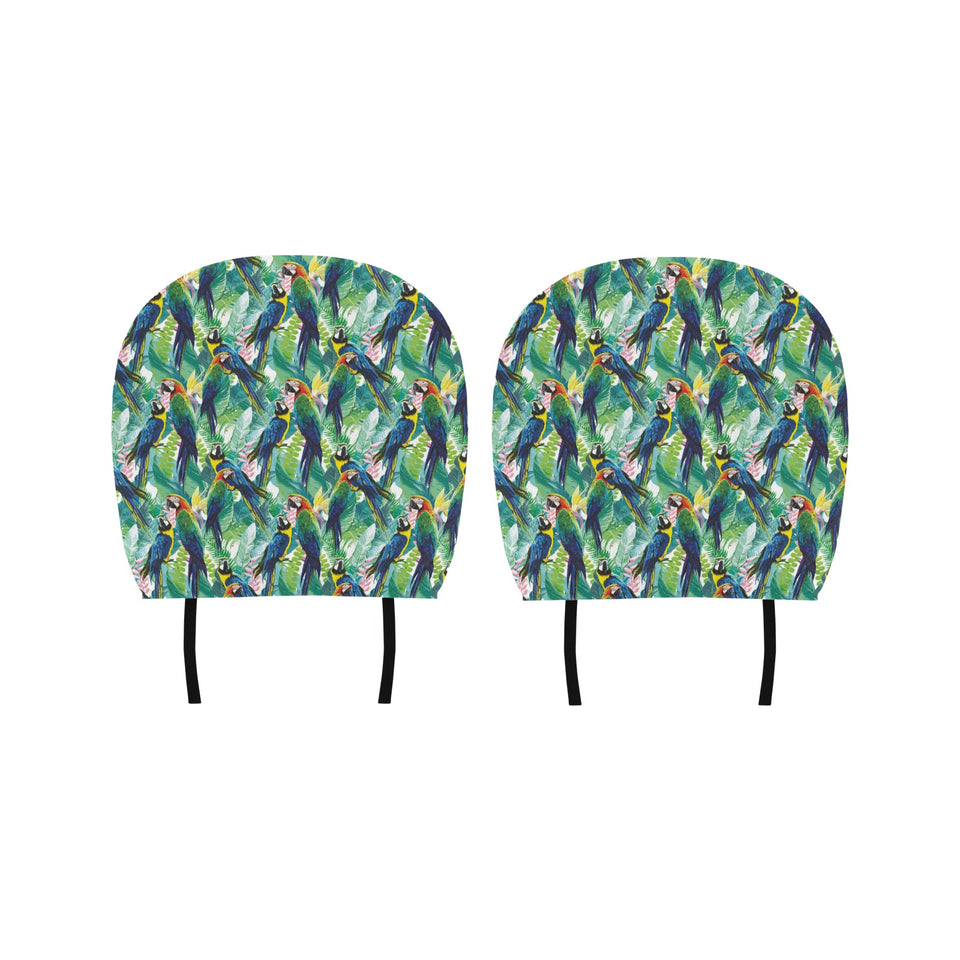 Colorful parrot exotic flower leaves Car Headrest Cover
