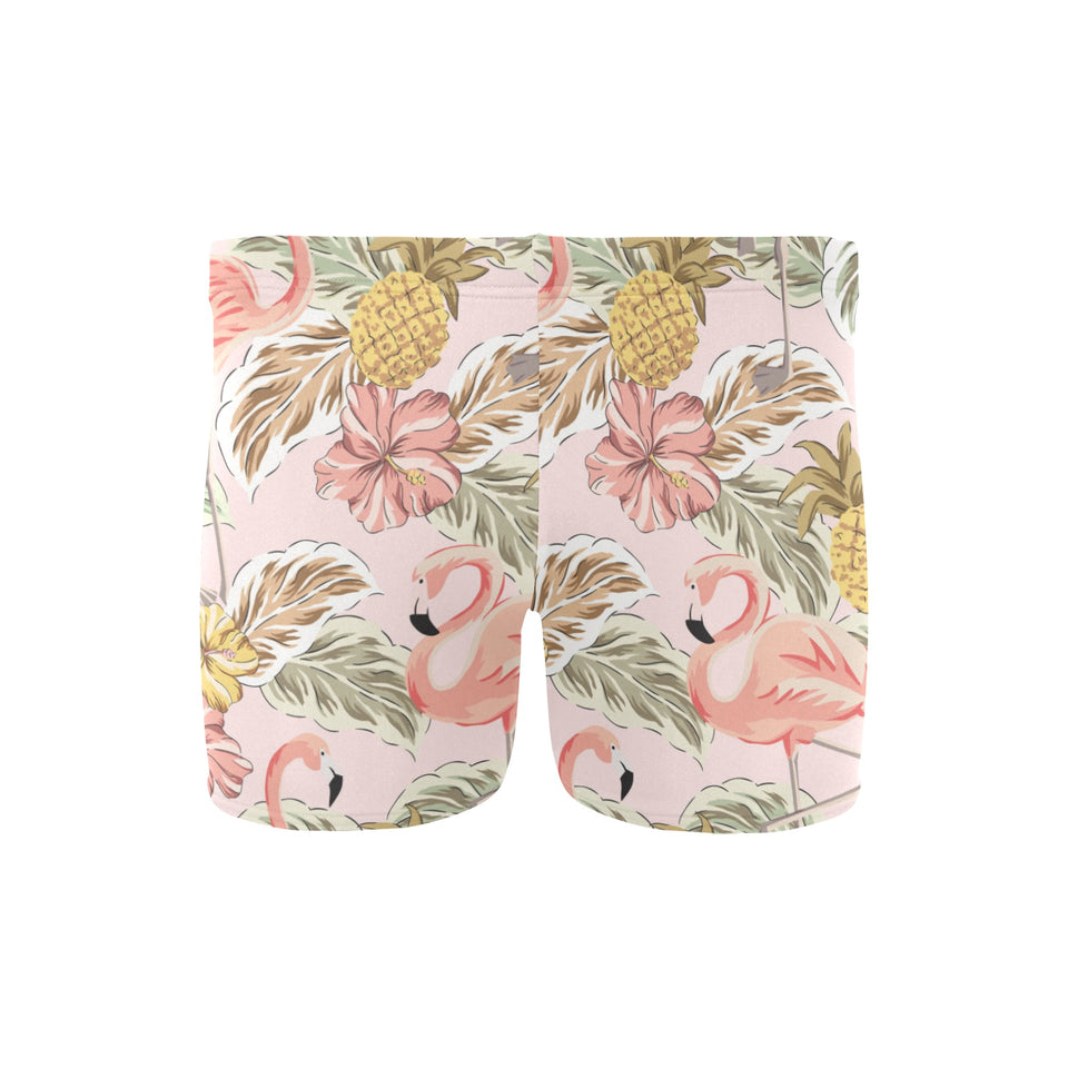Pink flamingo birds pineapples hibiscus flower pat Men's Swimming Trunks