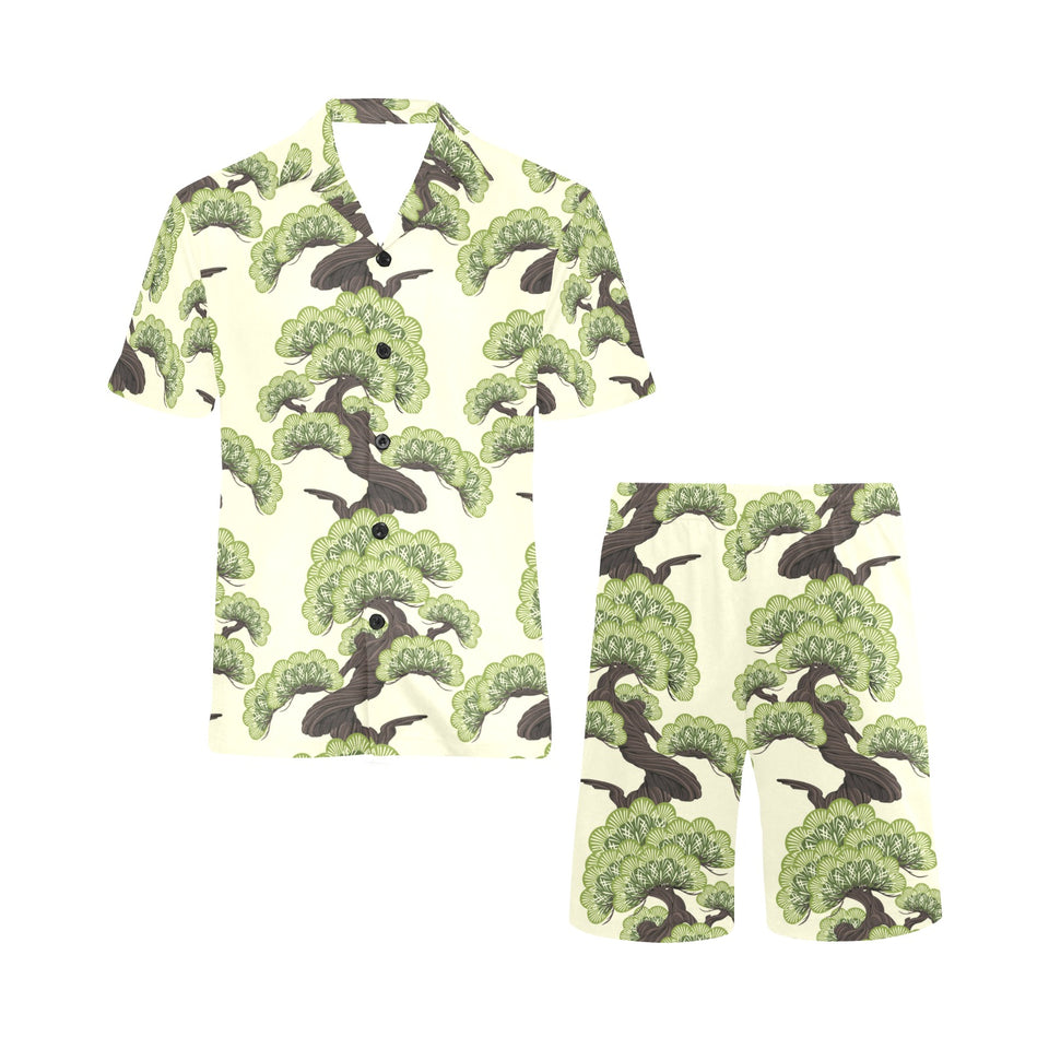 Bonsai pattern Men's V-Neck Short Pajama Set