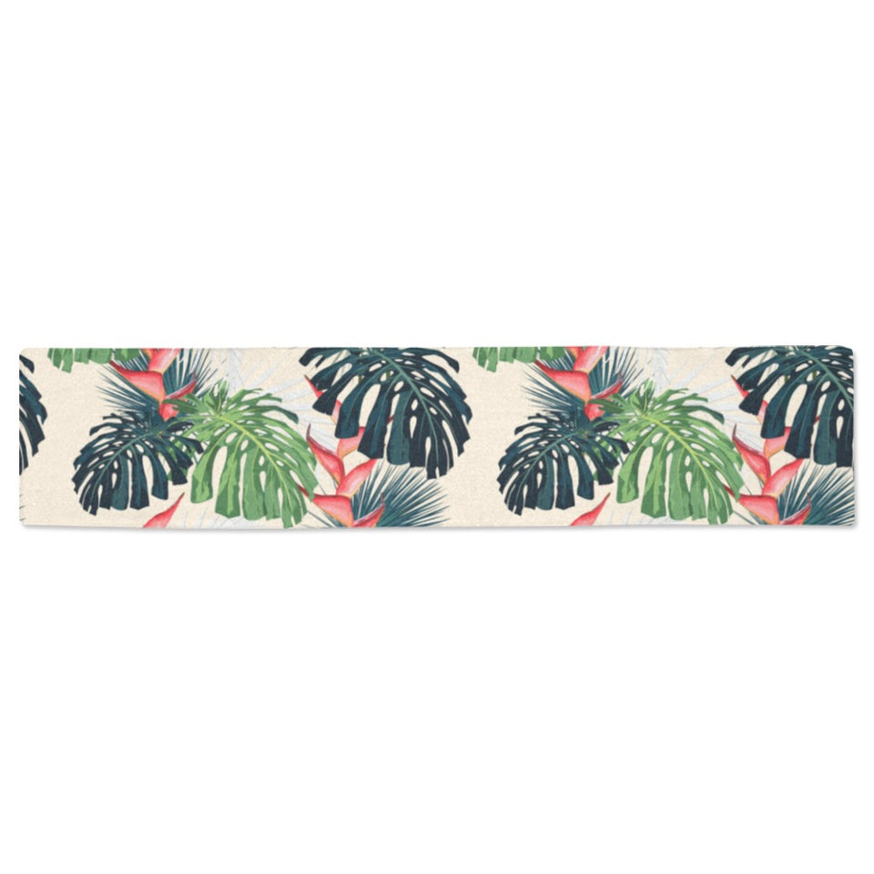 heliconia flowers, palm and monstera leaves Table Runner