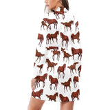 Horses running pattern background Women's Long Sleeve Belted Night Robe