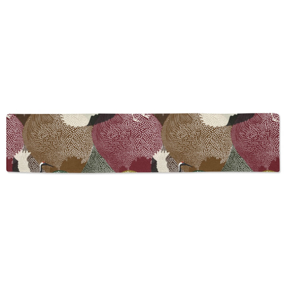 Japanese cranes flying forest dot pattern Table Runner