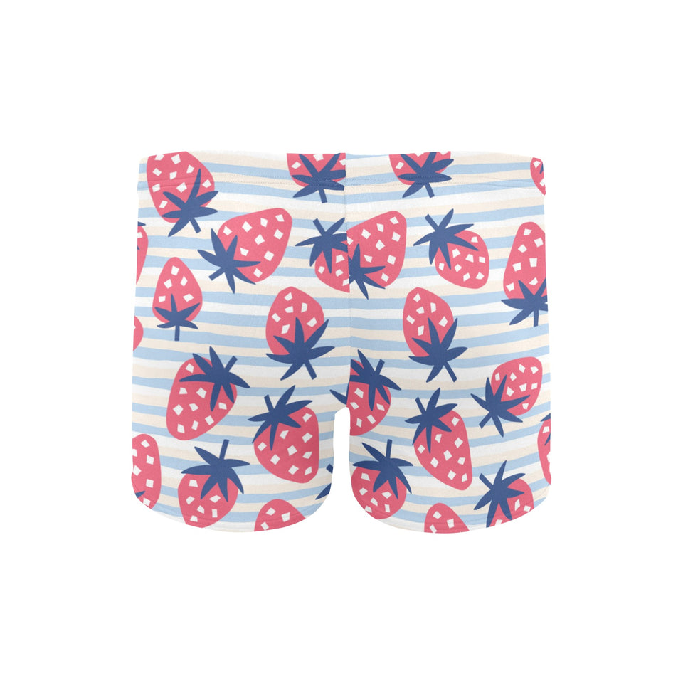 Strawberry pattern blue lines background Men's Swimming Trunks