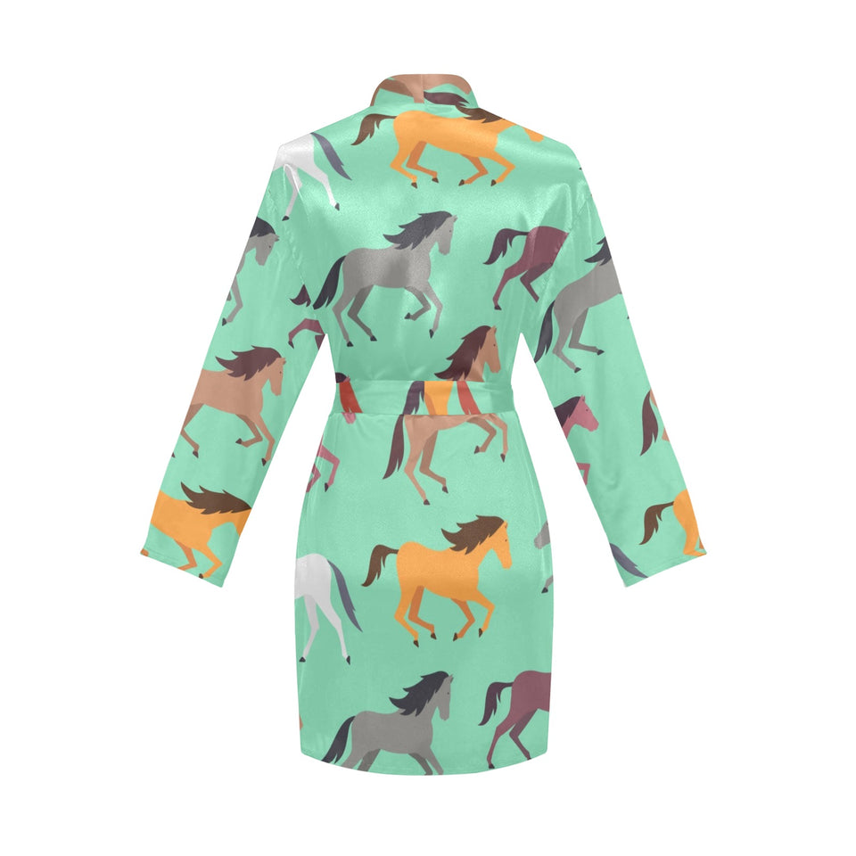 Colorful horses pattern Women's Long Sleeve Belted Night Robe