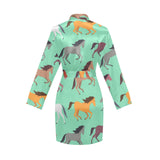 Colorful horses pattern Women's Long Sleeve Belted Night Robe
