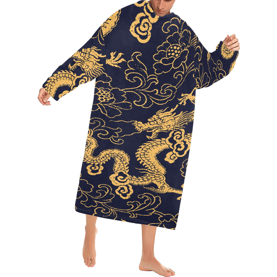 Gold dragon pattern Blanket Robe with Sleeves