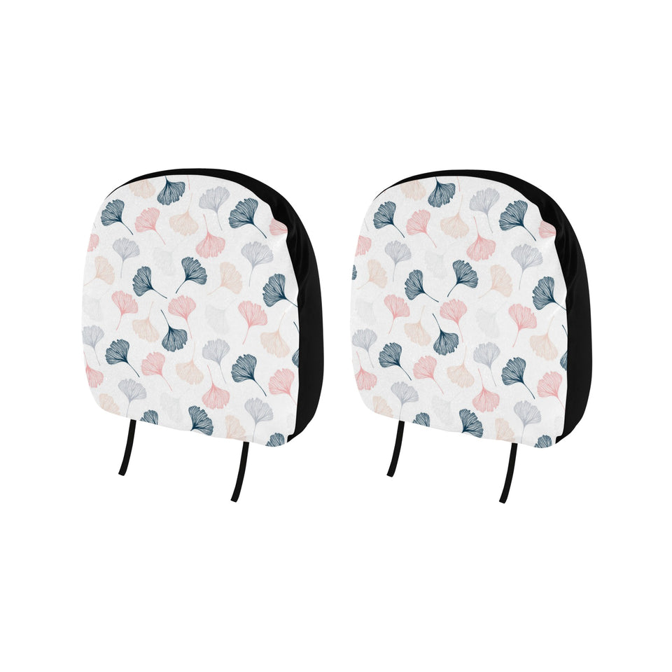 Black Gray Cream coral ginkgo leaves pattern Car Headrest Cover