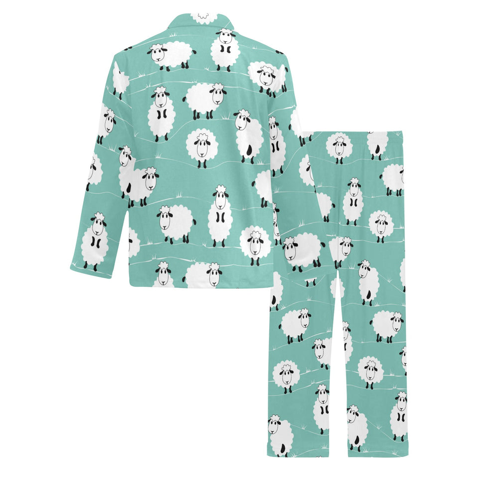 Cute sheep green background Men's Long Pajama Set