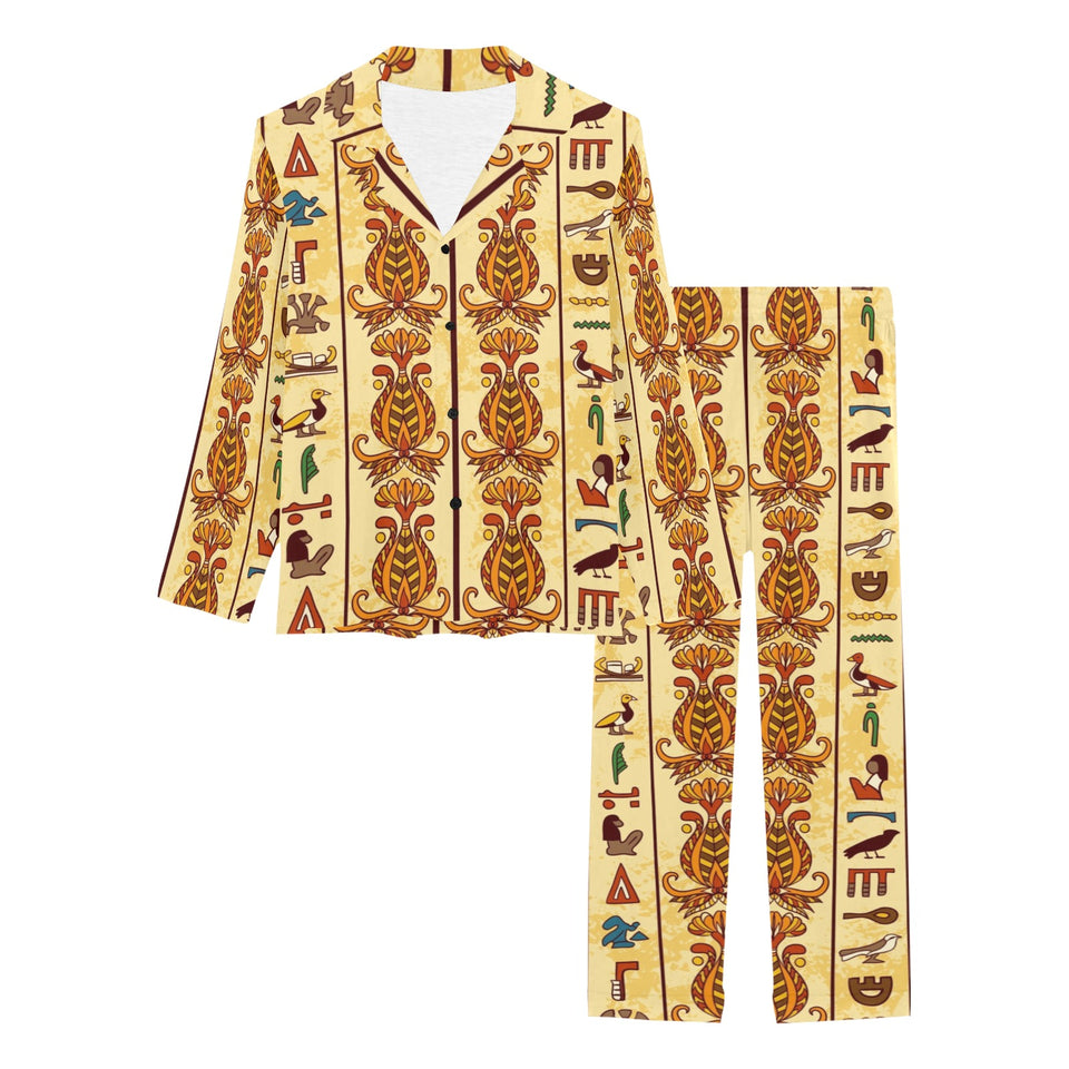 Egypt Hieroglyphics Pattern Print Design 04 Women's Long Pajama Set