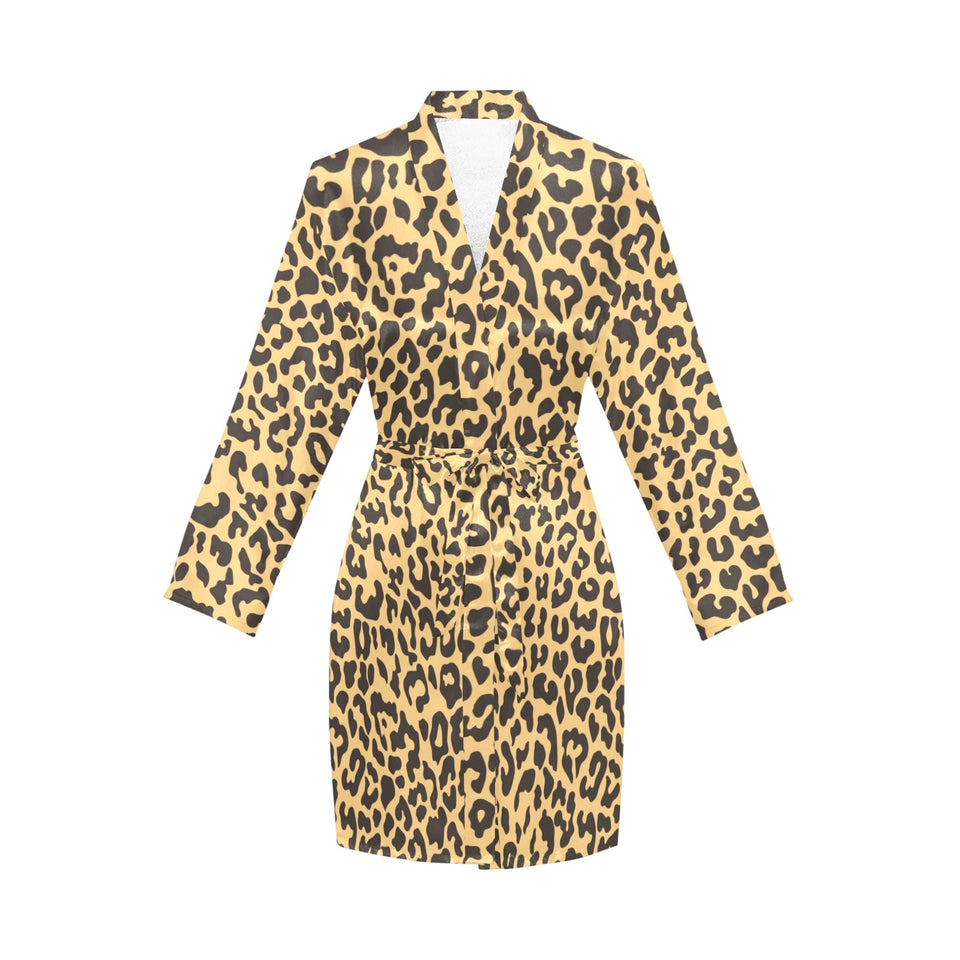 Leopard skin print Women's Long Sleeve Belted Night Robe