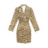 Leopard skin print Women's Long Sleeve Belted Night Robe