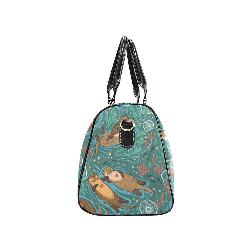 cute brown sea otters ornamental seaweed corals gr Travel Bag