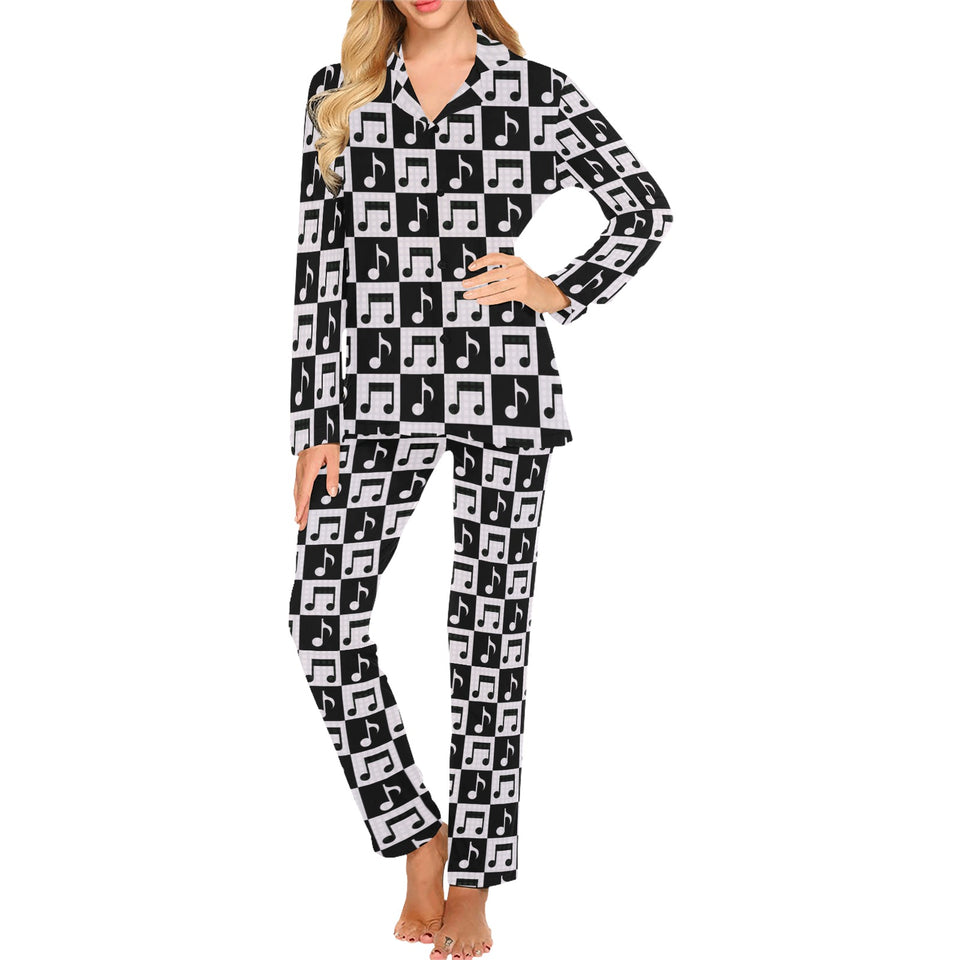 Music Notes Pattern Print Design 01 Women's Long Pajama Set