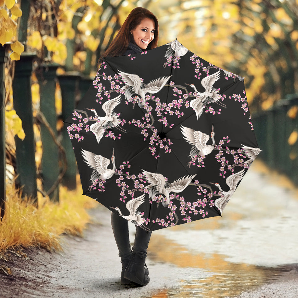 Japanese Crane Pink Sakura Pattern Umbrella