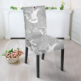 White Swan Gray Background Dining Chair Slipcover