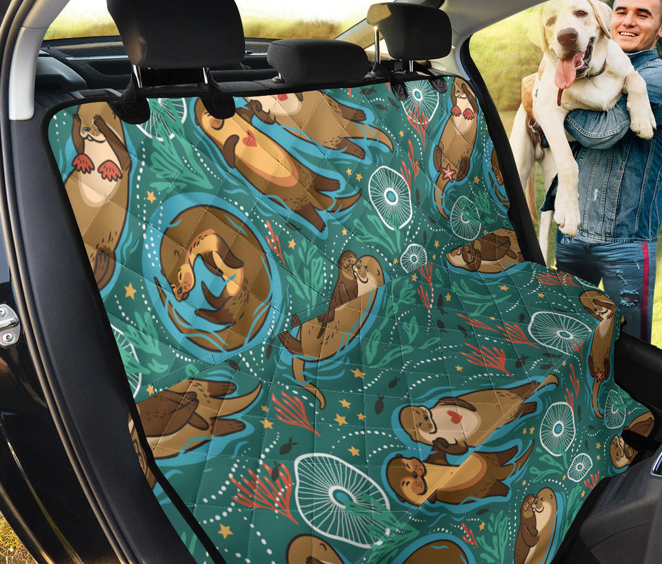 Cute Brown Sea Otters Ornamental Seaweed Corals Green Water Dog Car Seat Covers