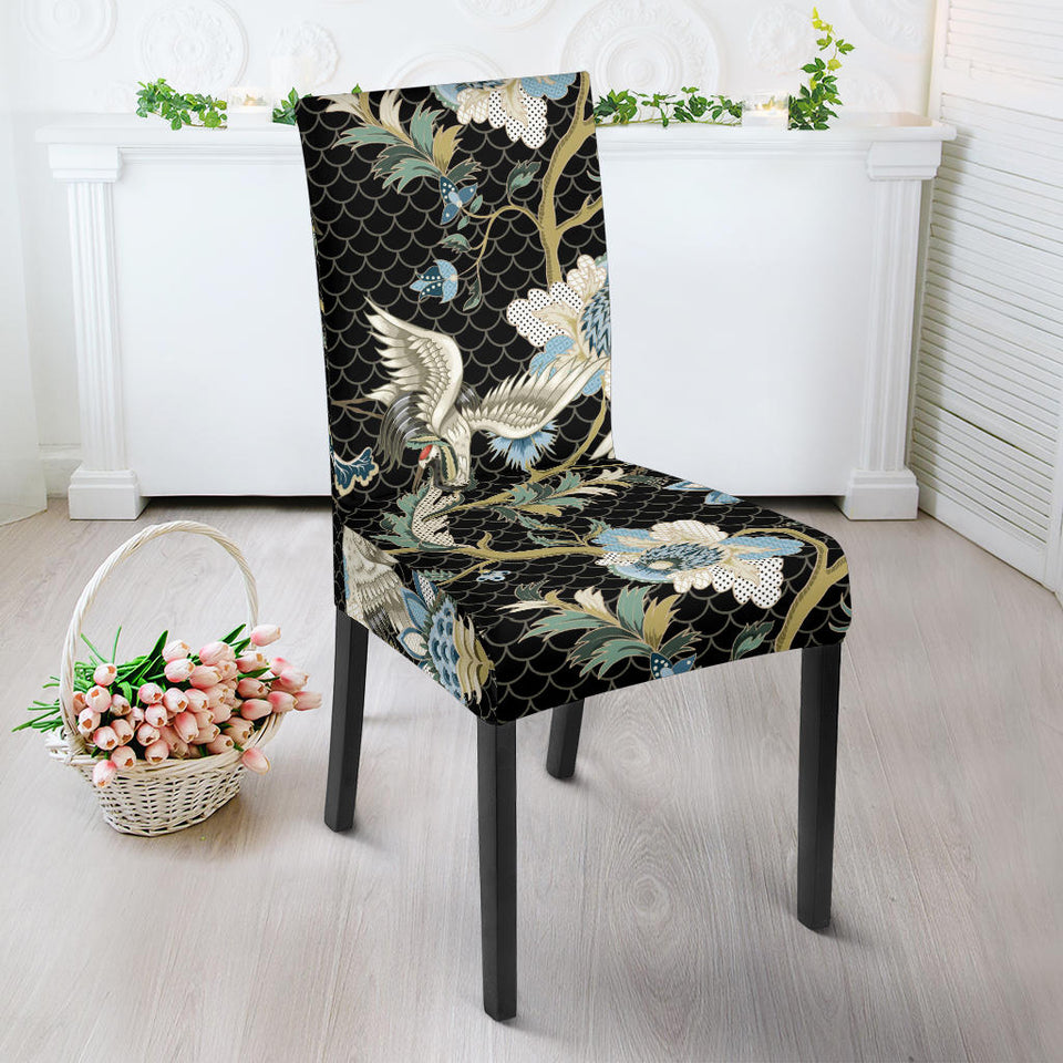Japanese Crane Ornament Elements Dining Chair Slipcover