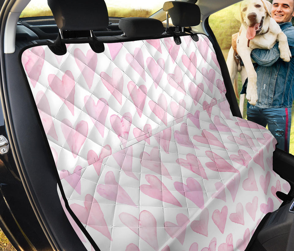 Watercolor Pink Heart Pattern Dog Car Seat Covers