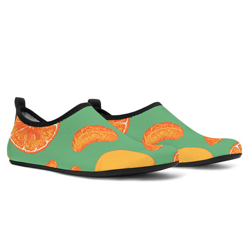 Orange Fruit Pattern Green Background Aqua Shoes