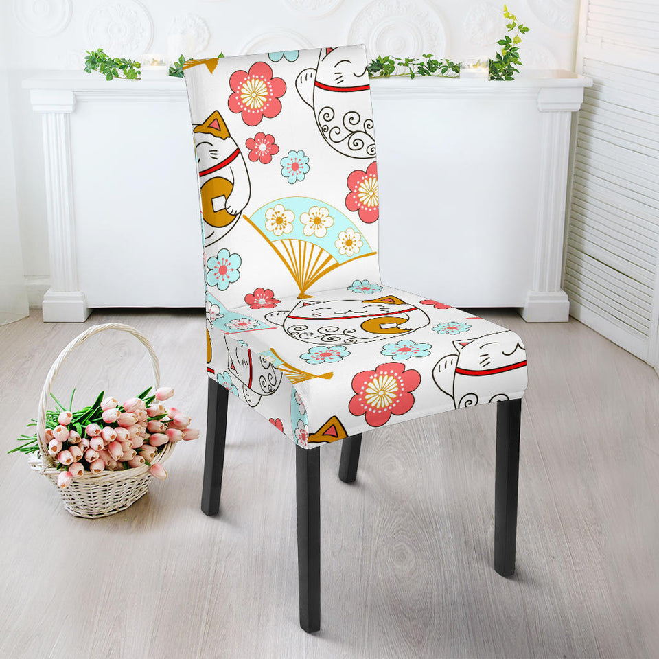 Maneki Neko Lucky Cat Fan Sakura Dining Chair Slipcover