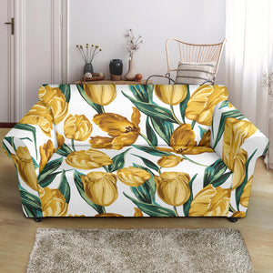 Yellow Tulips Pattern Loveseat Couch Slipcover