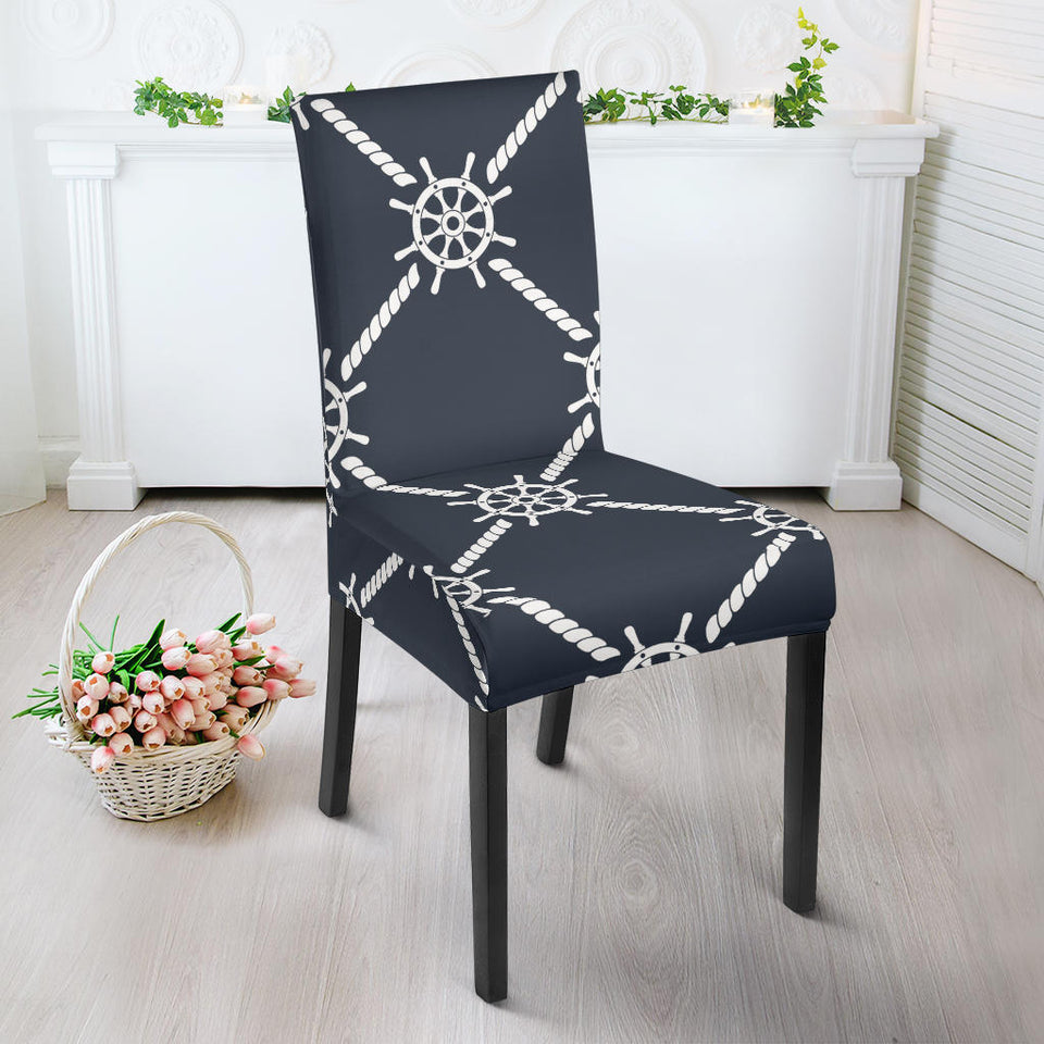 Nautical Steering Wheel Rope Pattern Dining Chair Slipcover