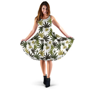 Canabis Marijuana Weed Pattern Print Design 05 Sleeveless Midi Dress