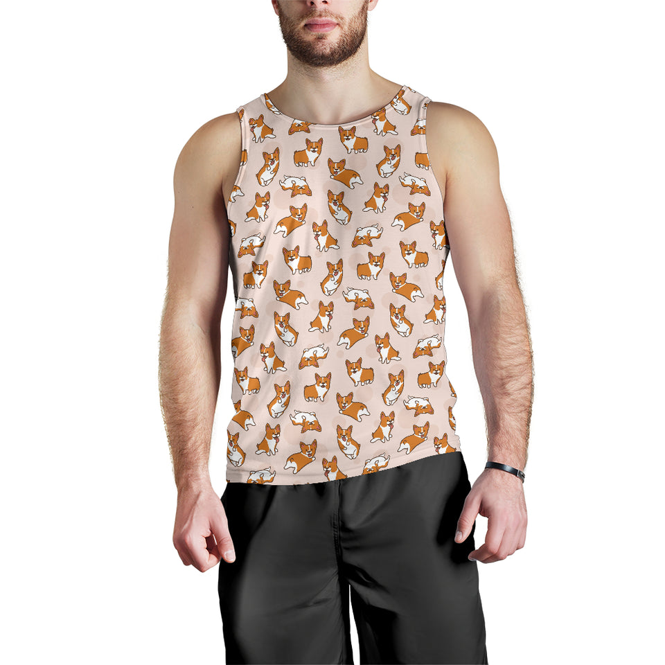 Cute Corgis Pattern pink background Men Tank Top